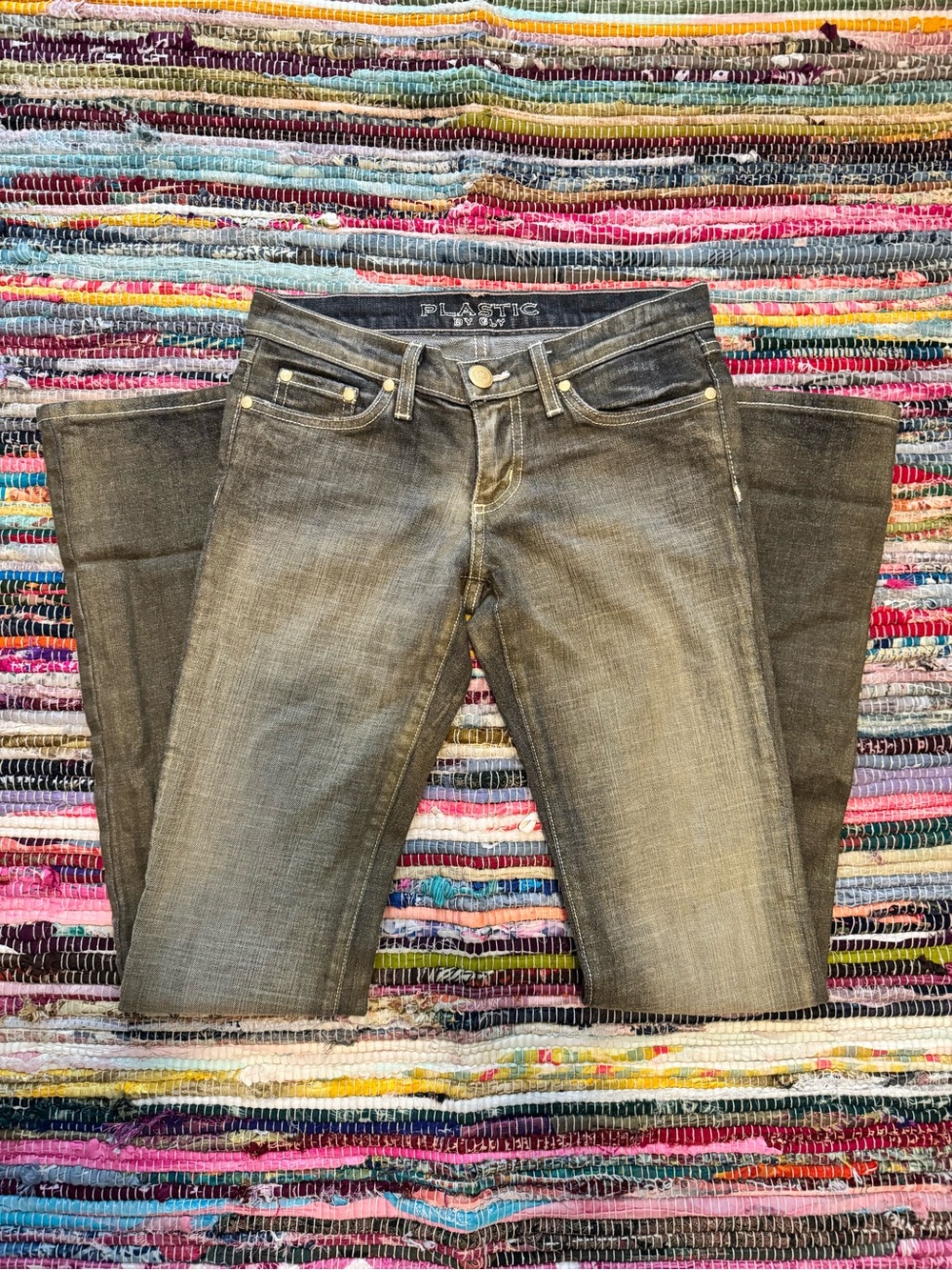 Vintage Y2K 2000s Plastic by GLY Bootcut Low Rise Faded Yellow Tone Jeans